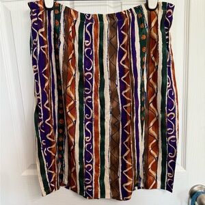 Vintage 90s Boho Abstract Print Skirt Women’s XL Earth Tones Knee Length